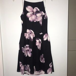 Tropical purple flower midi dress